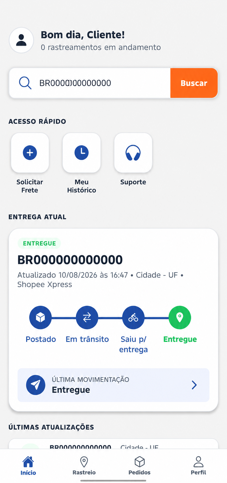 Tela do aplicativo Ottolog Express com acompanhamento de entregas